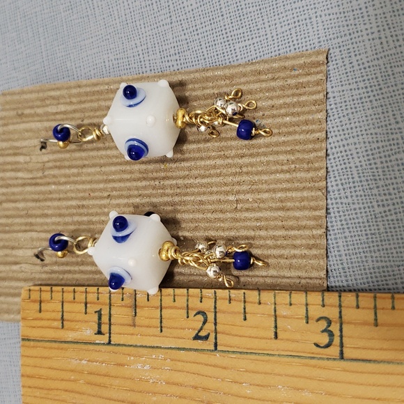 New Beautiful Handmade Bumpy Square Lampwork Glass Earrings Indianapolis Colts - Picture 5 of 5